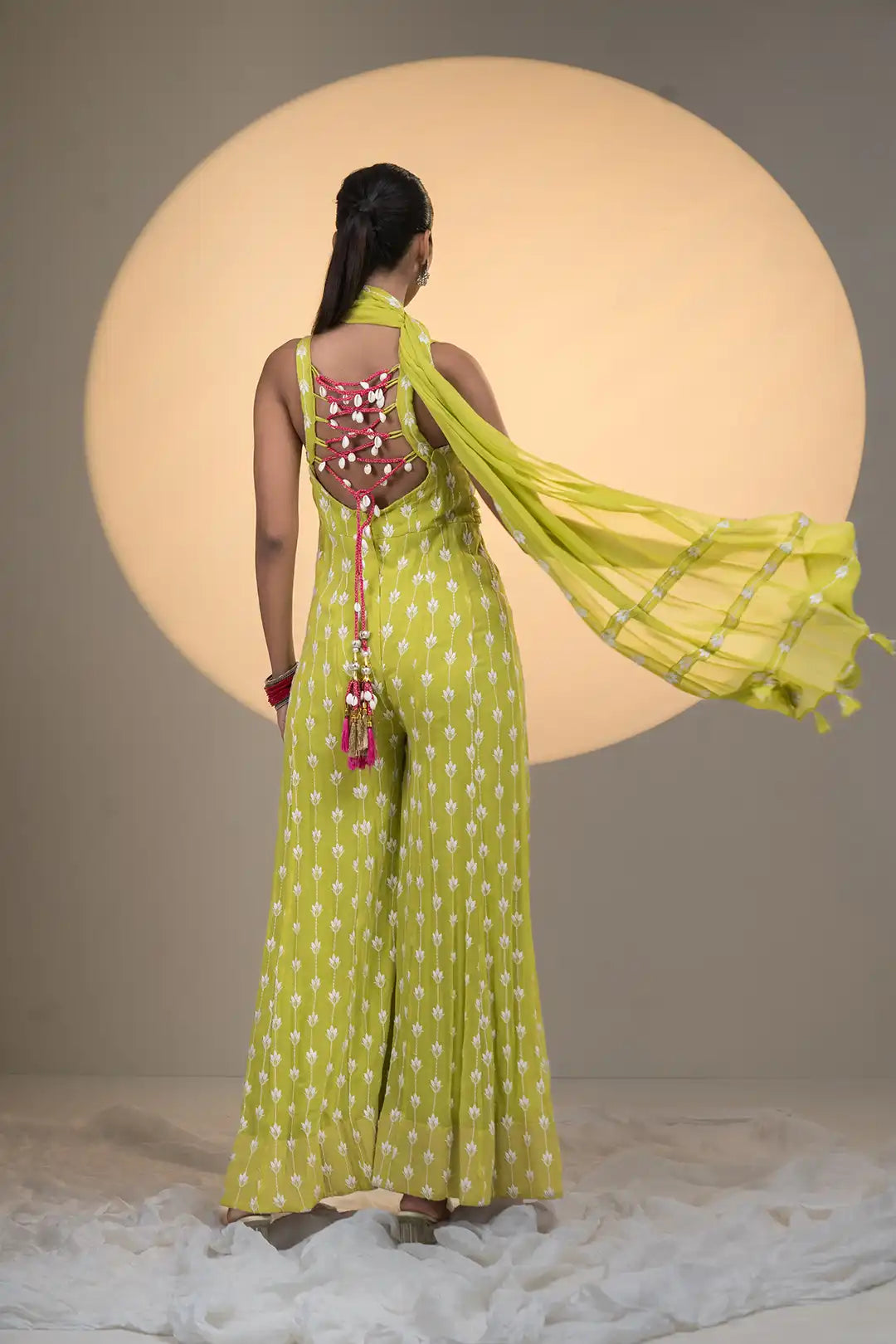 Lime Green Viscose Georgette Jumpsuit