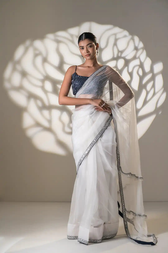 White Organza Pre-Drape Saree