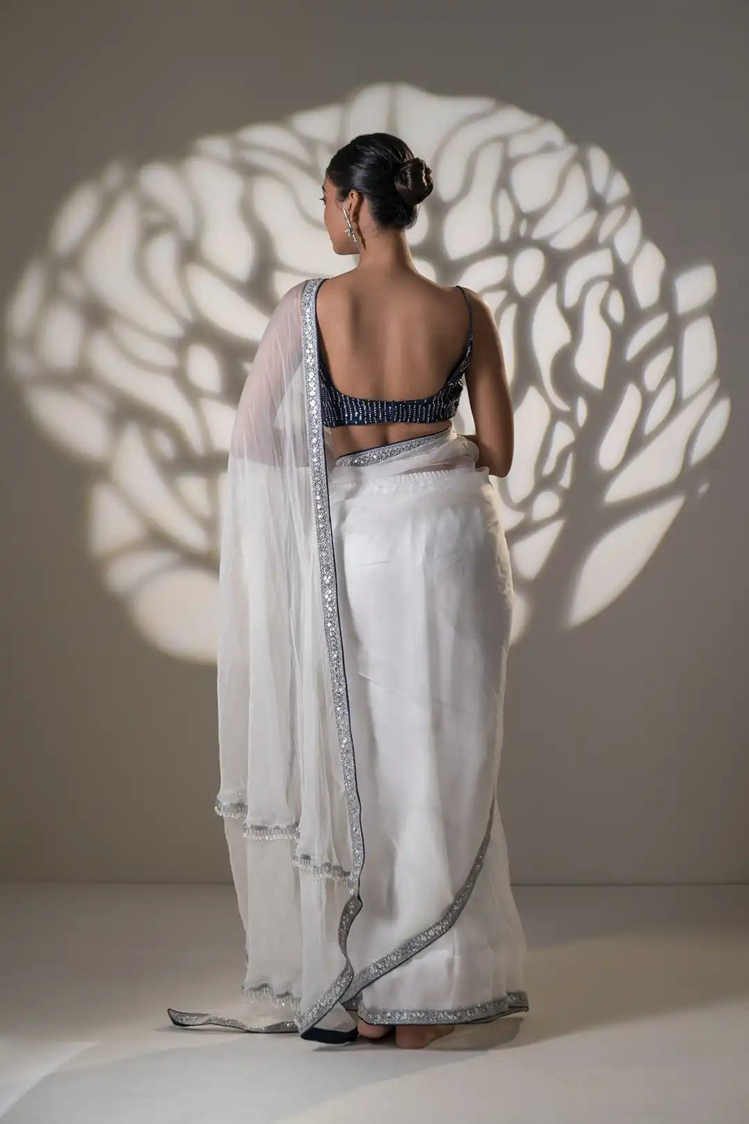 White Organza Pre-Drape Saree