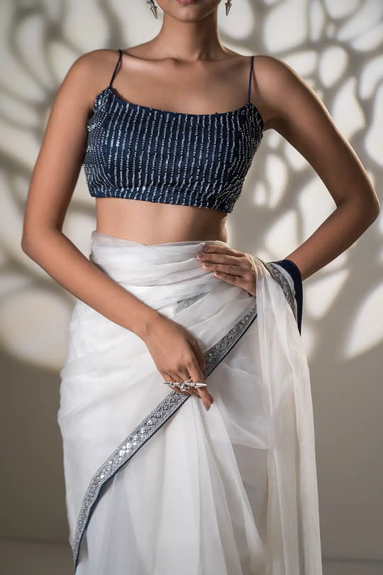 White Organza Pre-Drape Saree