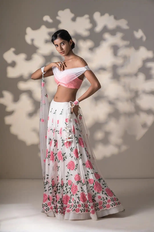 Designer Pink and White Cinderella Lehenga