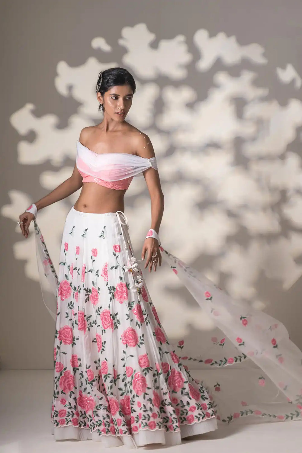 Designer Pink and White Cinderella Lehenga