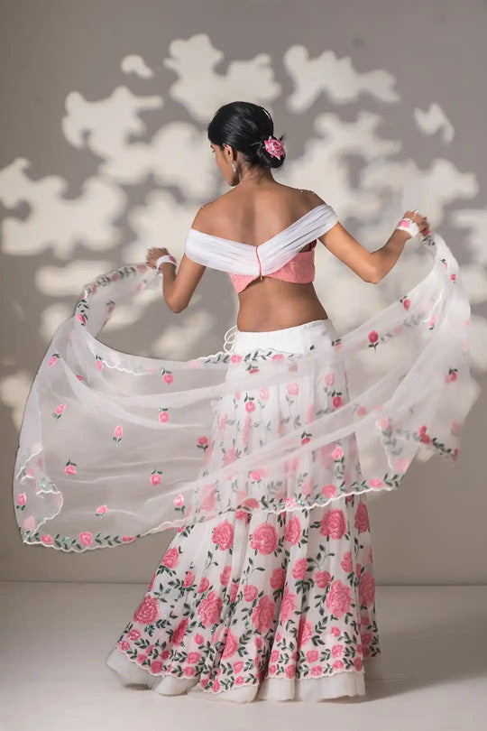 Designer Pink and White Cinderella Lehenga