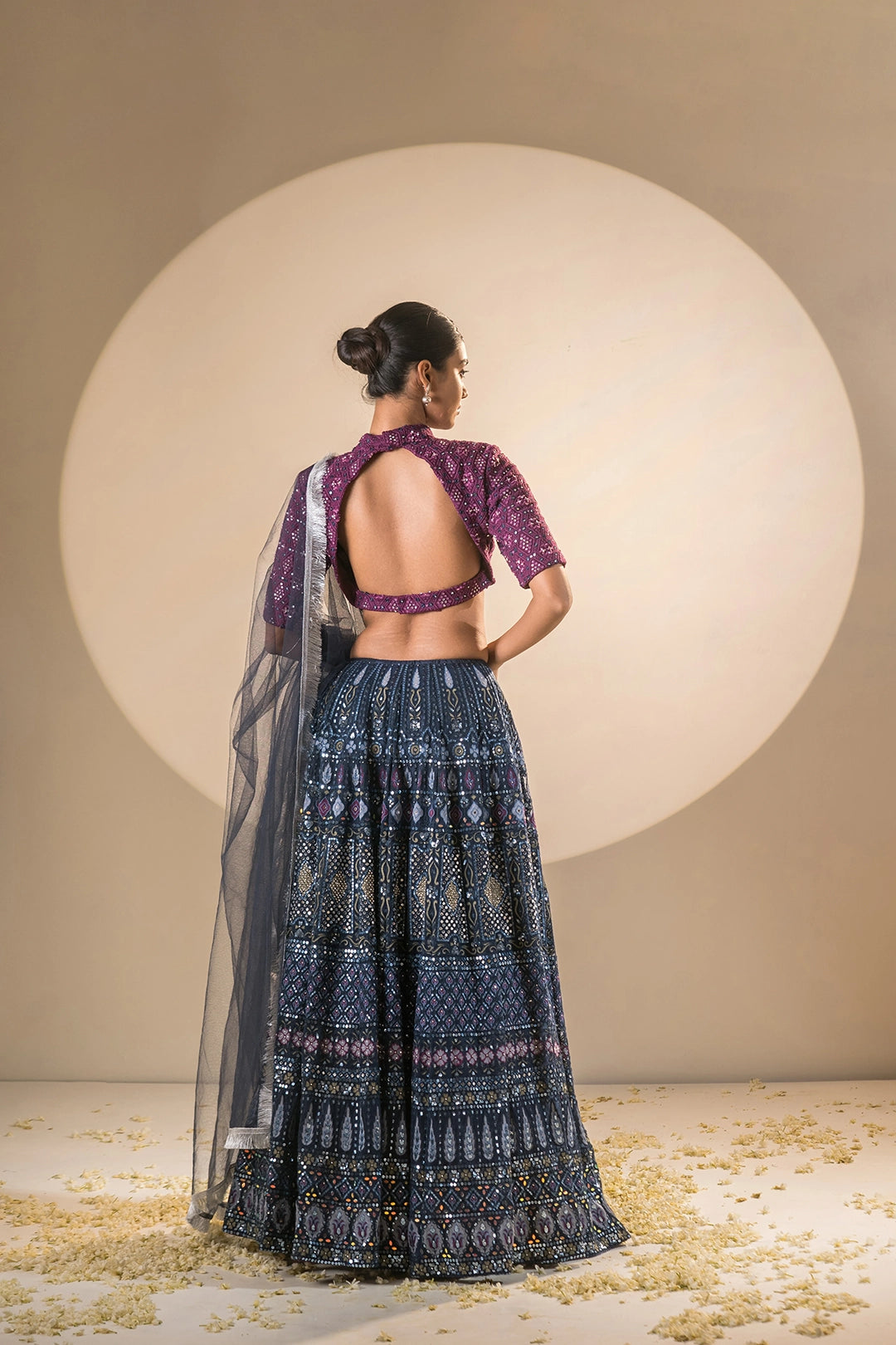 Blue & Plum Net Swarovski Sitara Lehenga