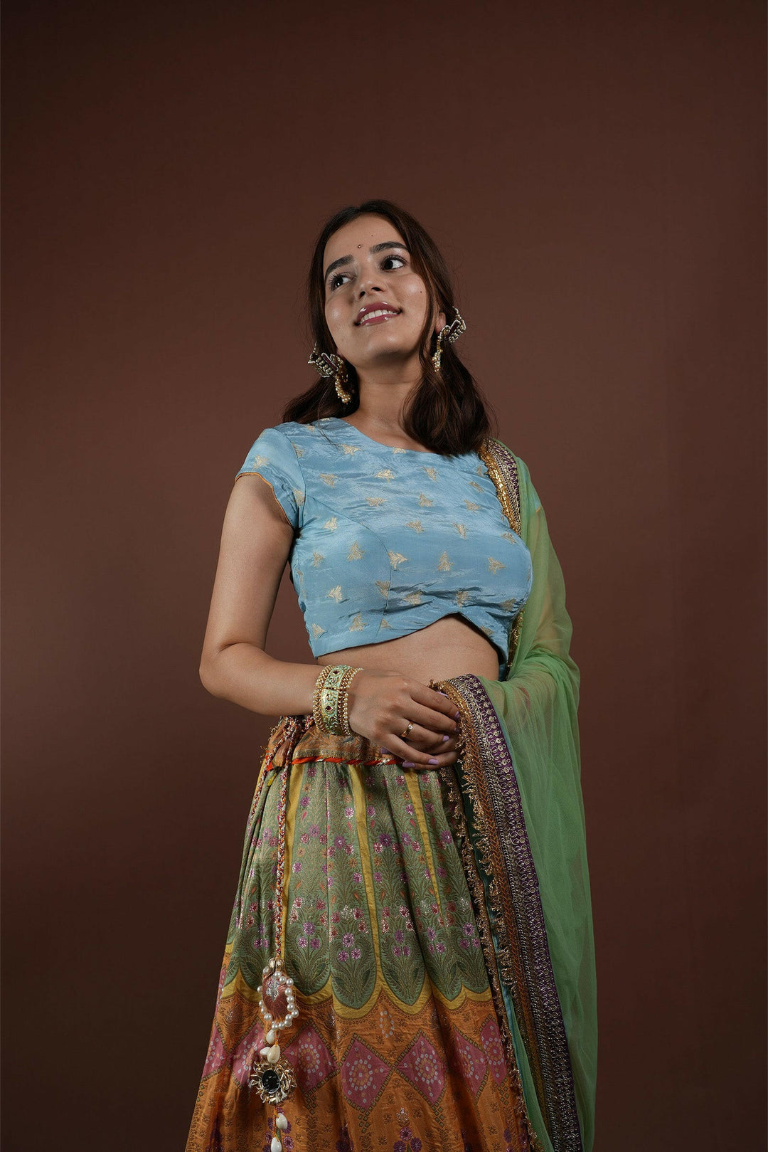 Pastel Colors Silk Kali Lehenga