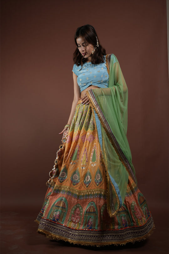 Pastel Colors Silk Kali Lehenga