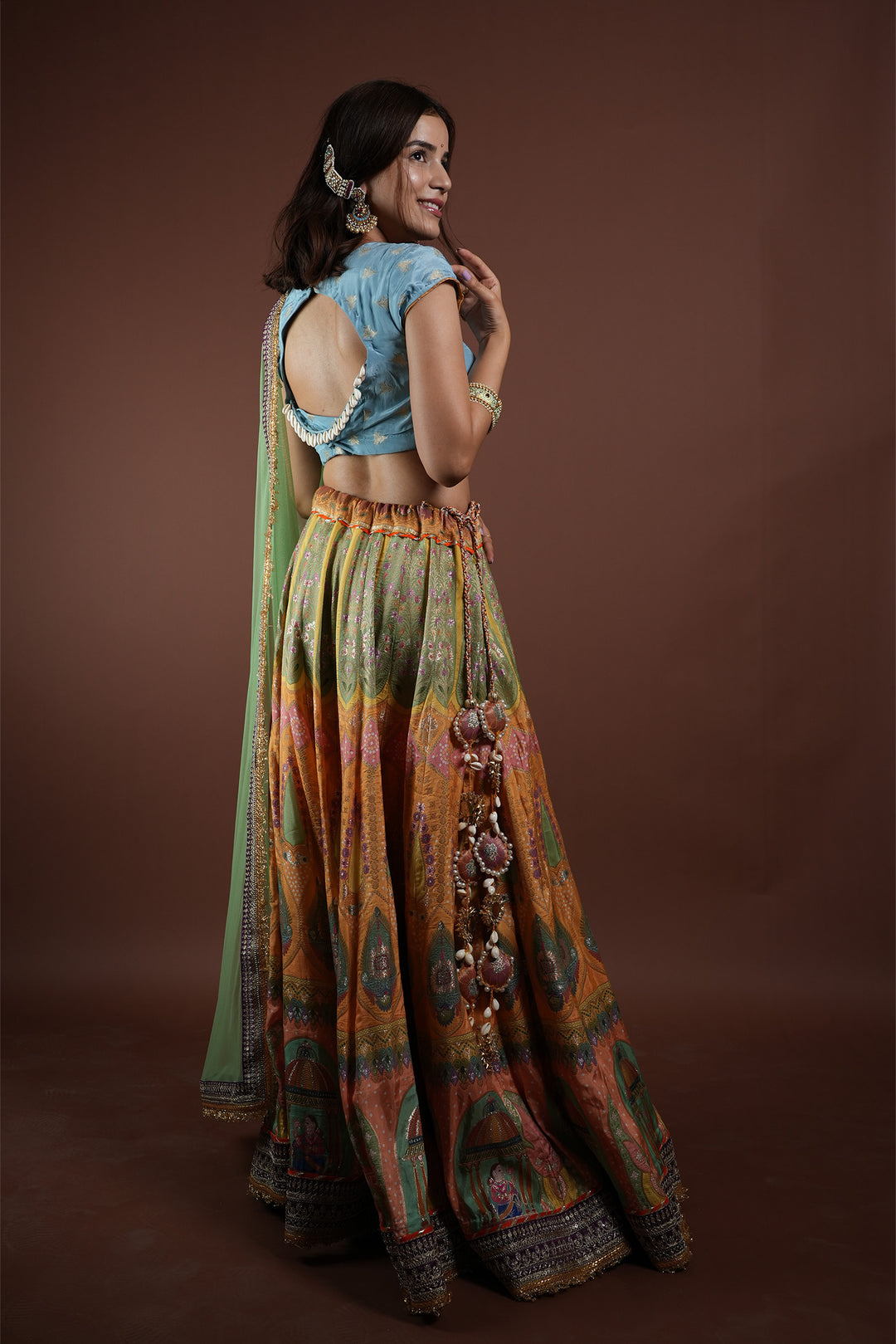 Pastel Colors Silk Kali Lehenga