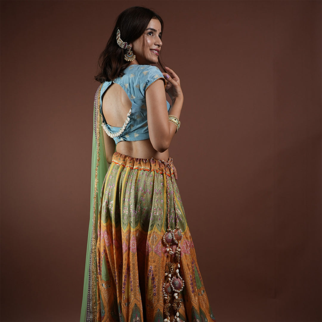 Pastel Colors Silk Kali Lehenga