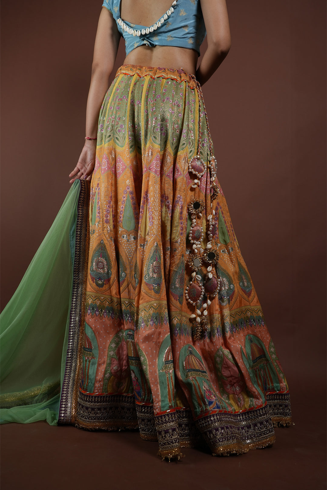 Pastel Colors Silk Kali Lehenga