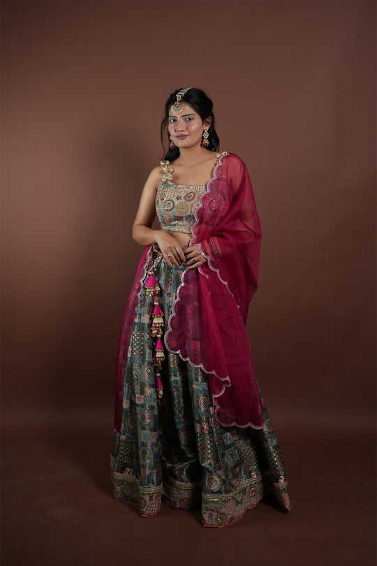 Designer Grey Pure Viscose Dola Silk Lehenga