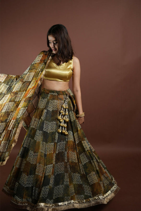 Yellow Mehndi Georgette Shabri Lehenga