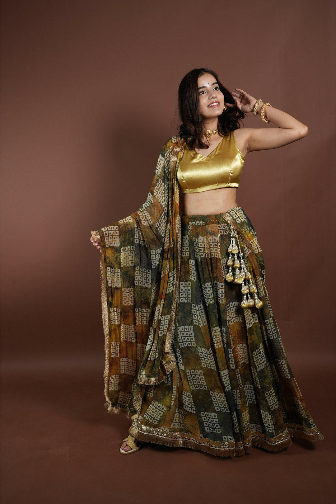 Yellow Mehndi Georgette Shabri Lehenga