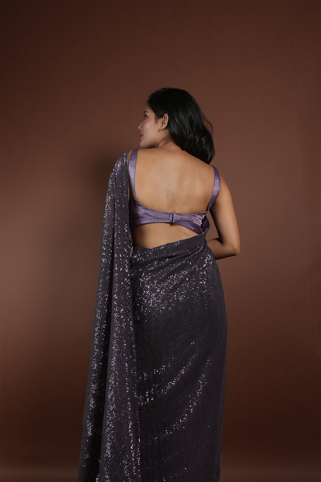 Purple Sequin Embroidered Draped Saree