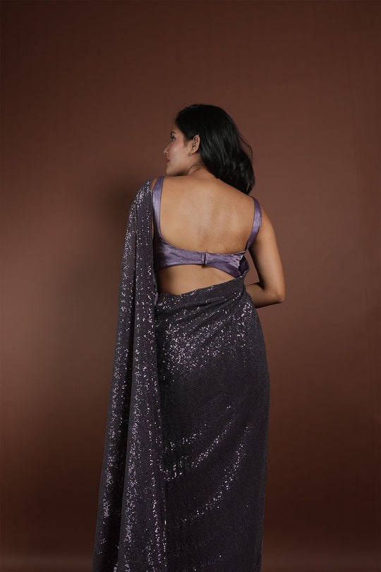 Purple Sequin Embroidered Draped Saree