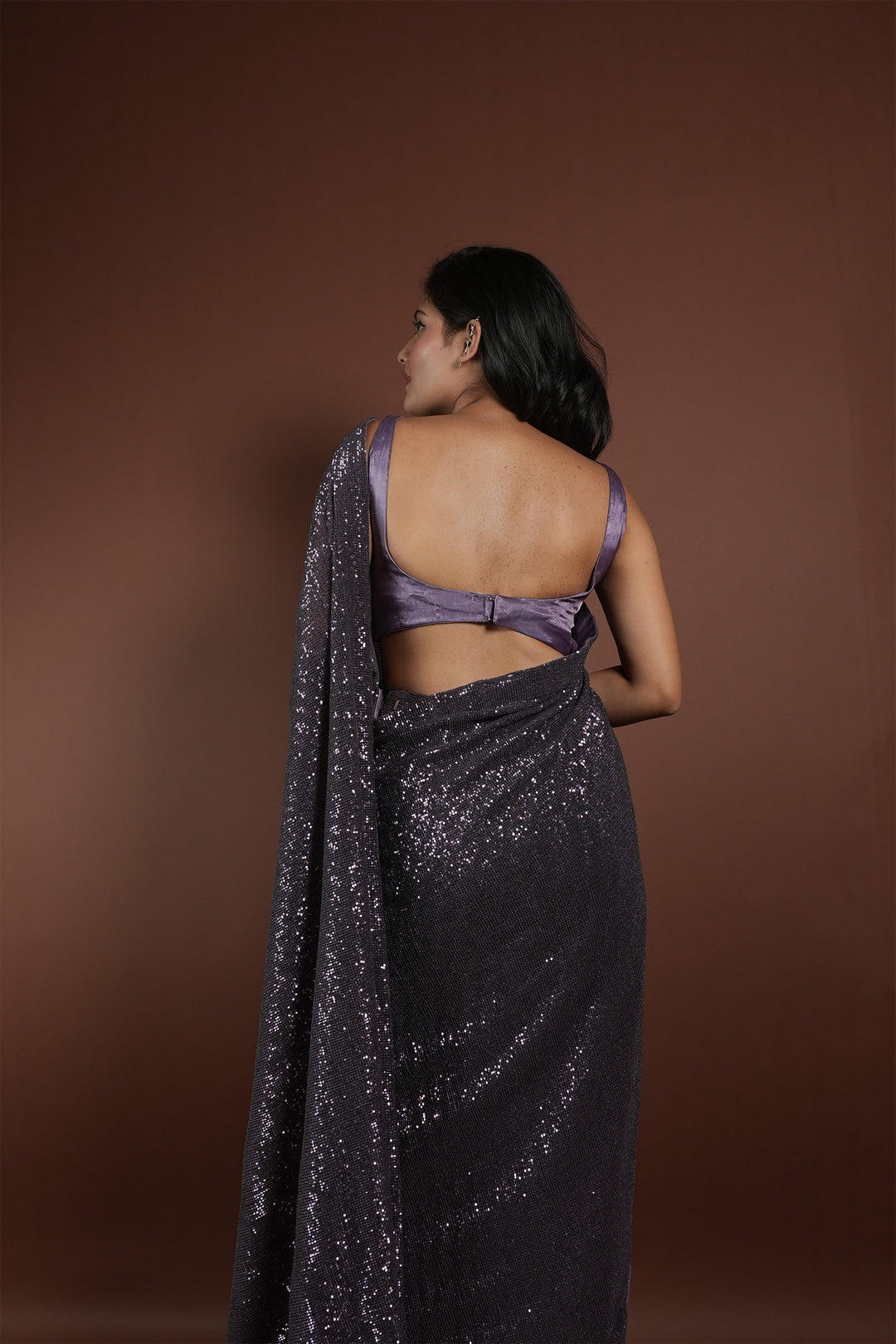 Purple Sequin Embroidered Draped Saree