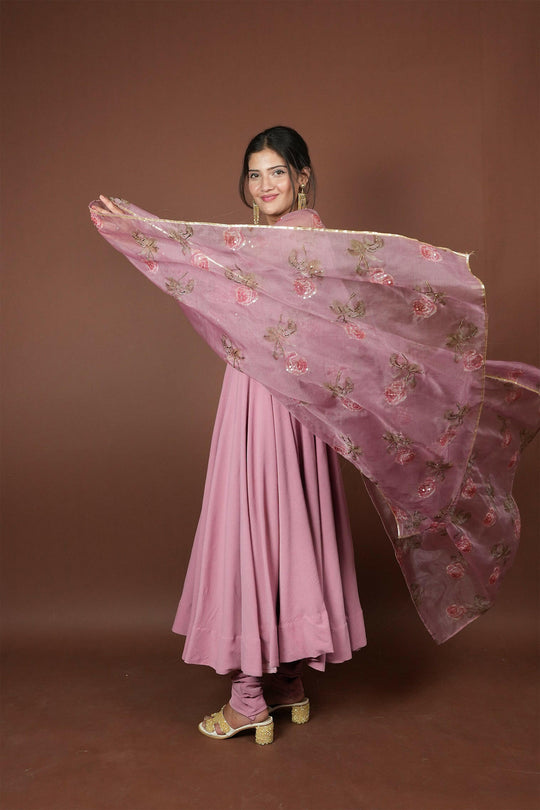 Baby Pink Anarkali Suit With Mauve Pink Dupatta