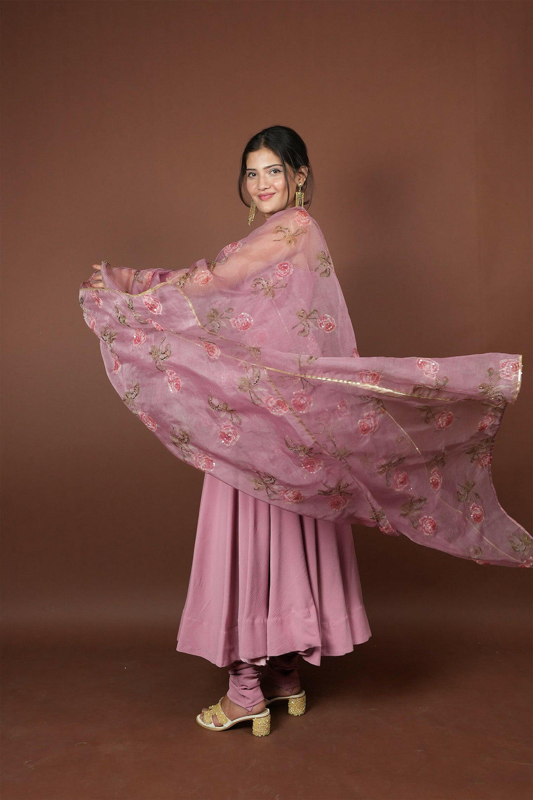 Baby Pink Anarkali Suit With Mauve Pink Dupatta