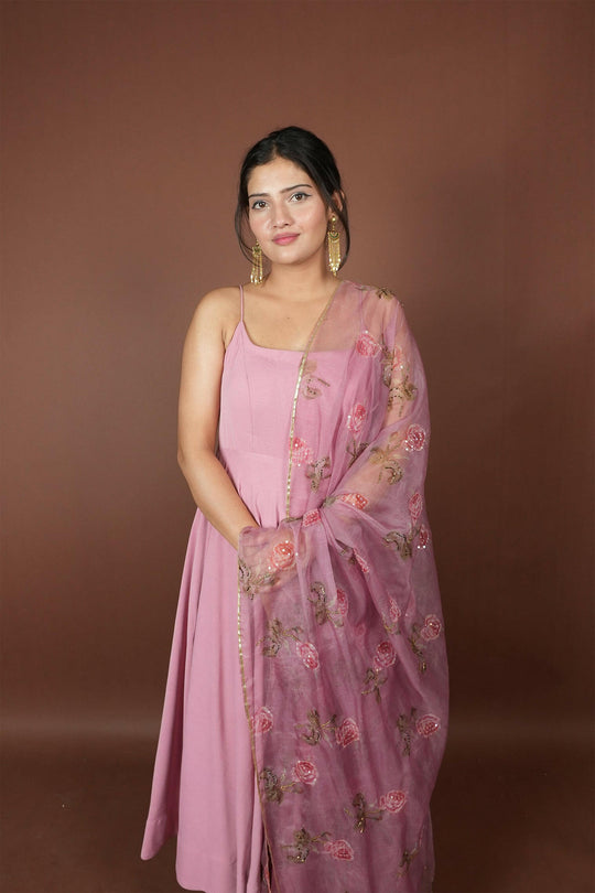 Baby Pink Anarkali Suit With Mauve Pink Dupatta