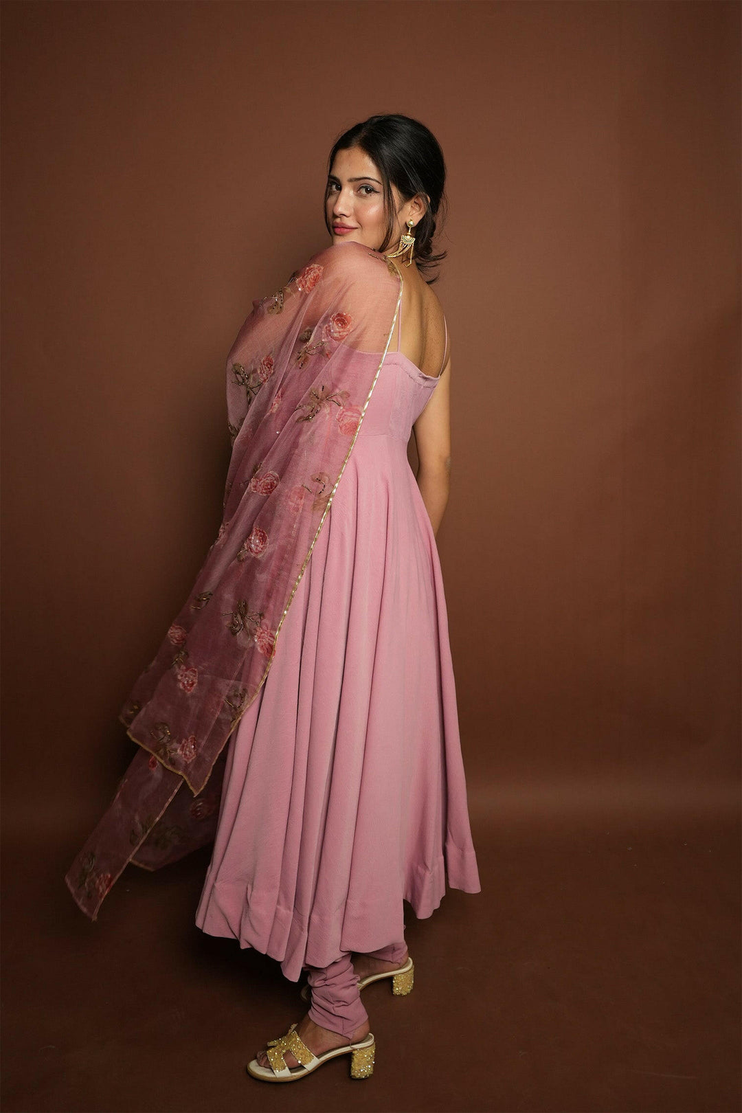 Baby Pink Anarkali Suit With Mauve Pink Dupatta