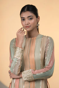 Peach and Green Georgette Kurta with Sharara