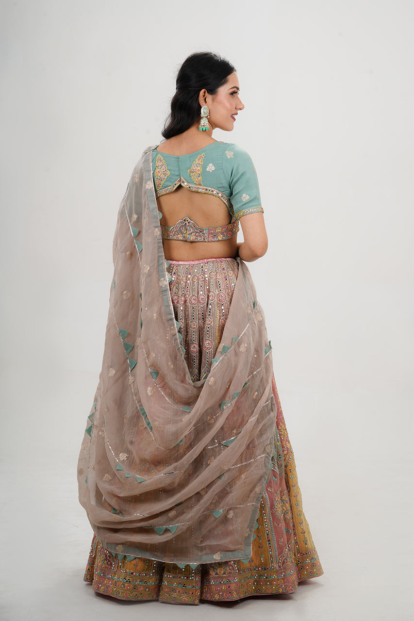 Multicolor 3-Piece Lehenga Set with Mirror Work and Embroidery