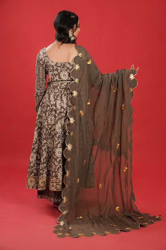 Dark Grey Anarkali Gota Patti Suit