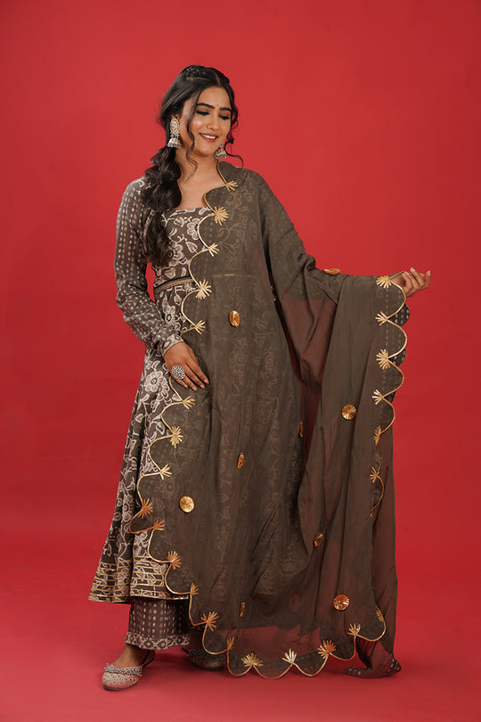 Dark Grey Anarkali Gota Patti Suit