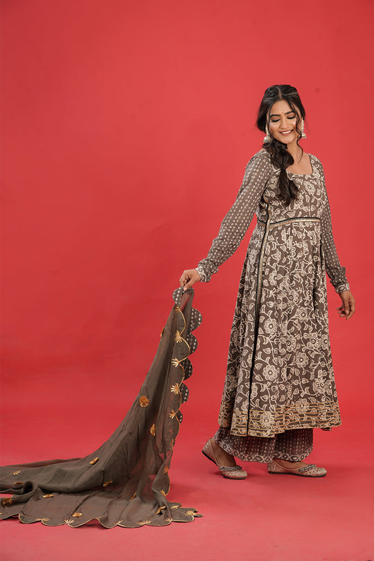 Dark Grey Anarkali Gota Patti Suit