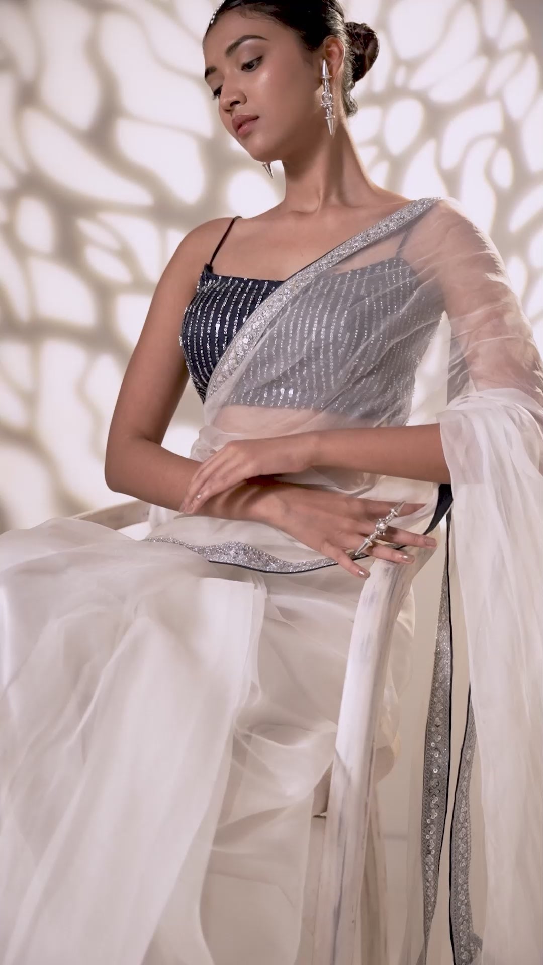 White Organza Pre-Drape Saree