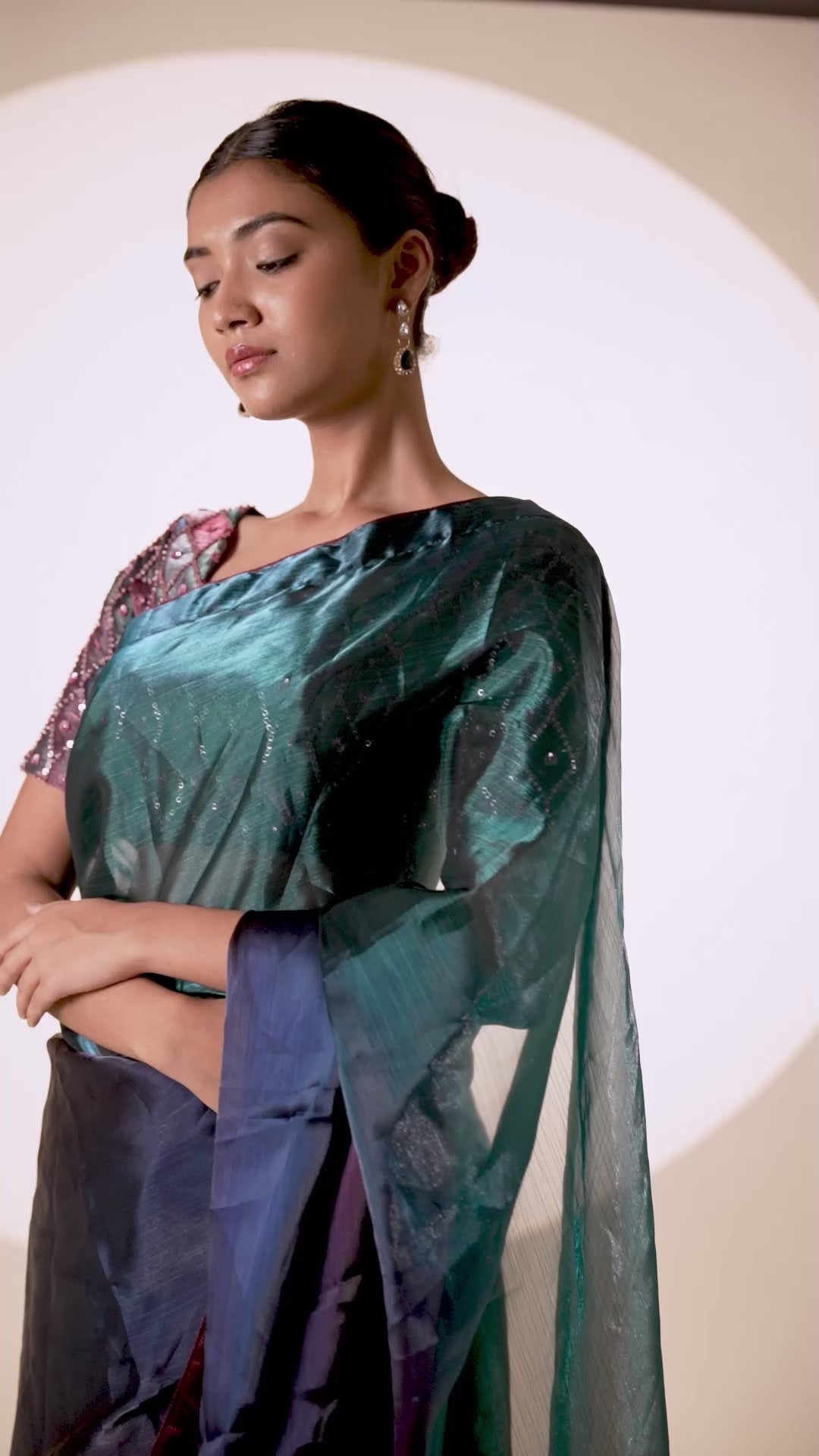 Blue Ombre Tissue Silk Pre Draped Saree