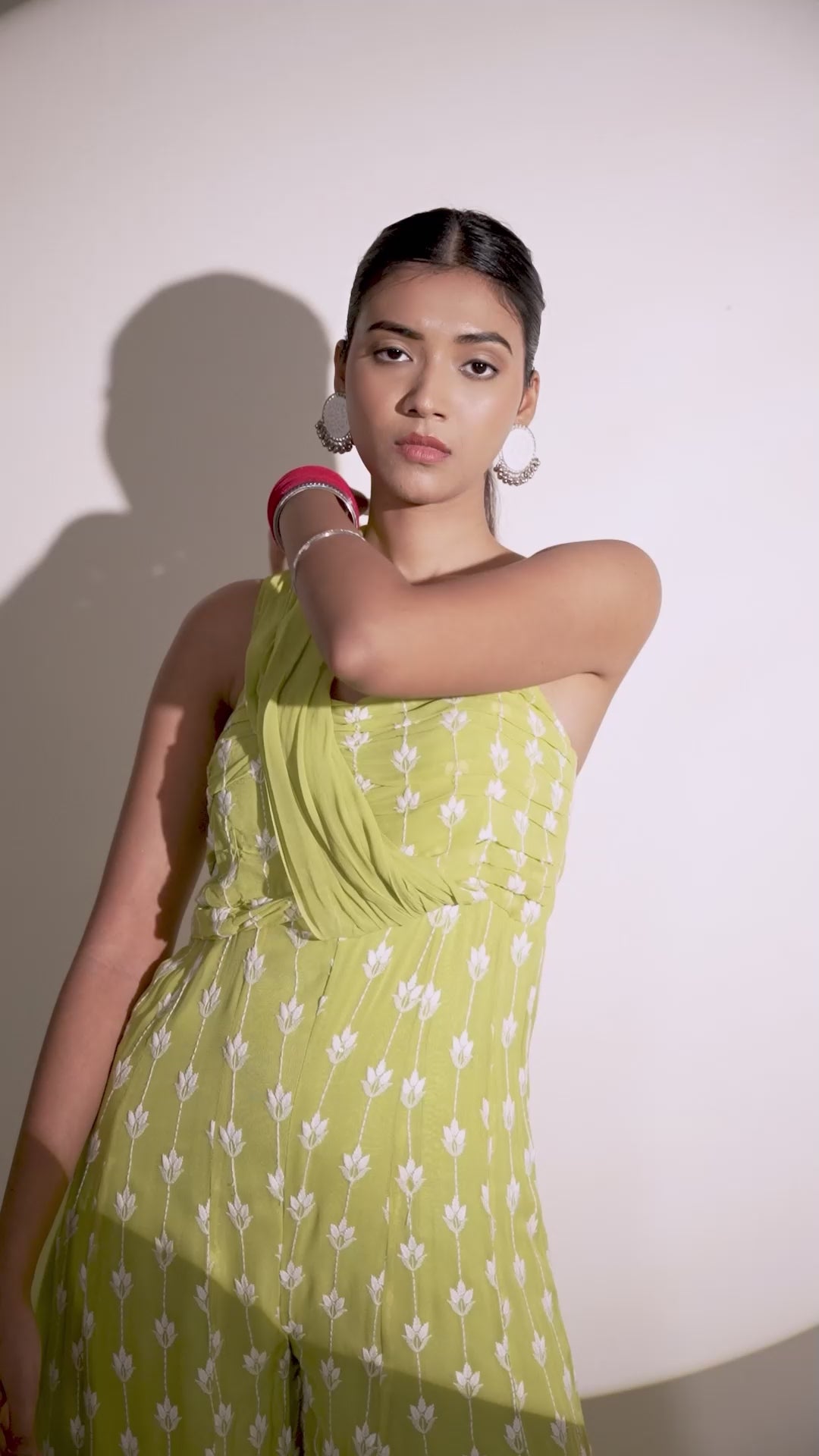 Lime Green Viscose Georgette Jumpsuit